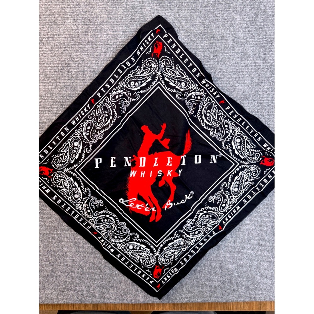 Pendleton Whisky Bandana Black Red Let'er Buck Western Rodeo Scarf Paisley Cotto